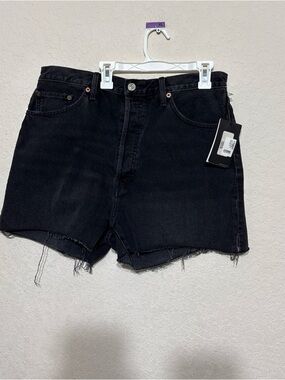 Re/Done Black Cutoff High-Rise Denim Shorts button fly